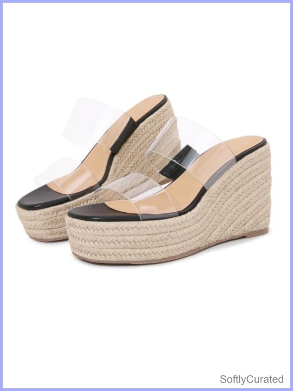 Clear Wedge Platform Espadrille Slip-On Sandals for Women